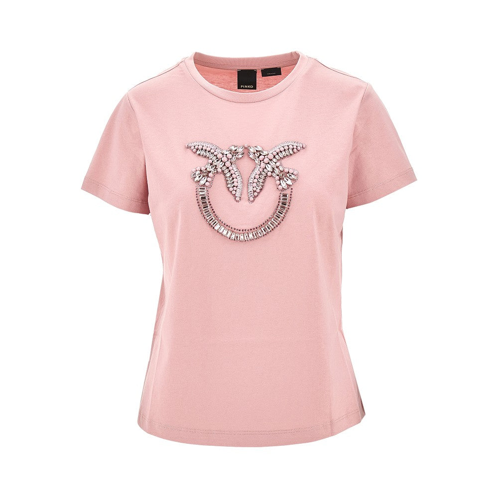 Crystal Love Birds logo T shirt PINKO RBoutique