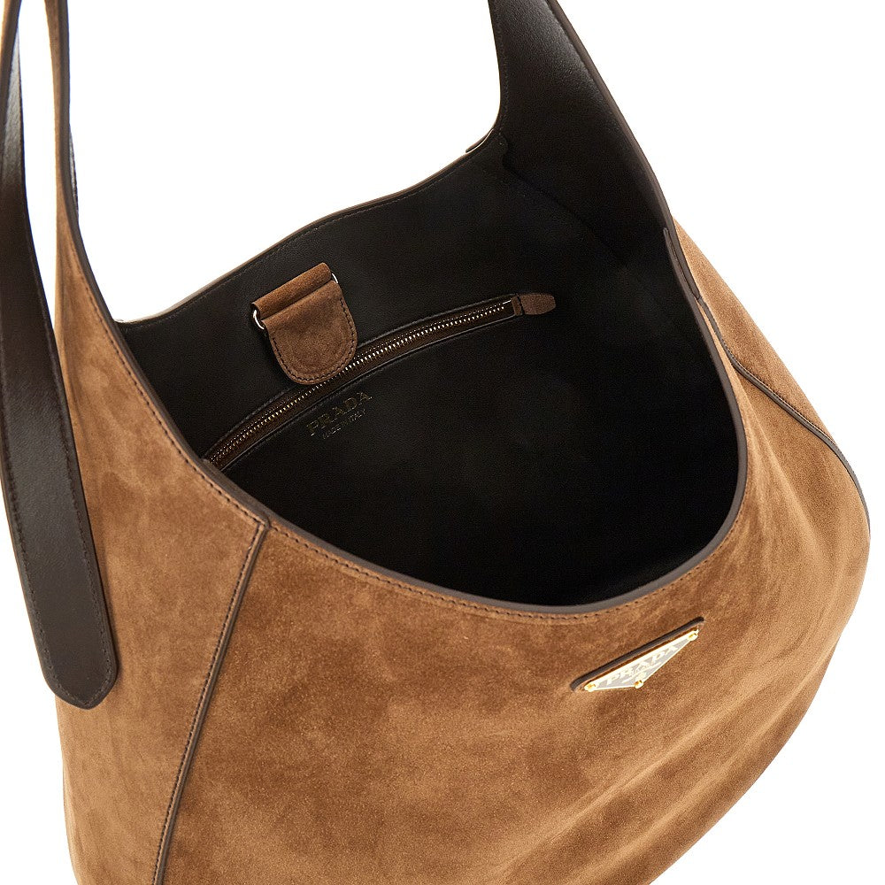 Suede leather large hobo bag