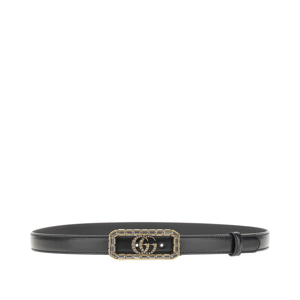 Gucci store Leather Belt with Crystal Double Buckle