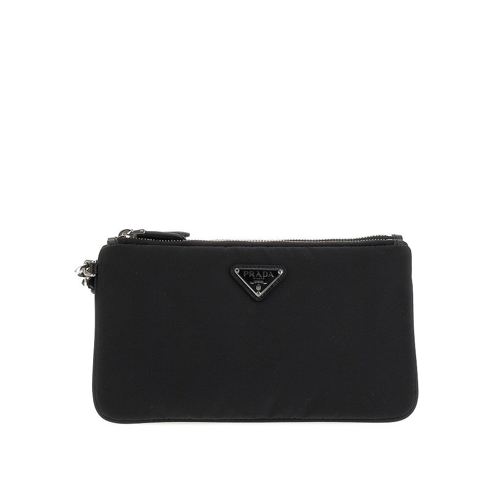 Nylon double pouch with triangle logo