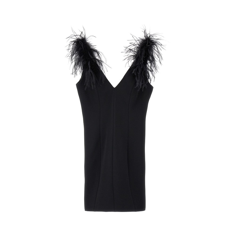 Stretch crepe mini dress with feathers