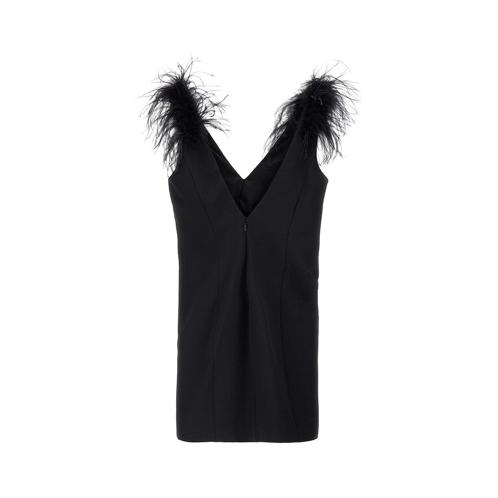 Stretch crepe mini dress with feathers