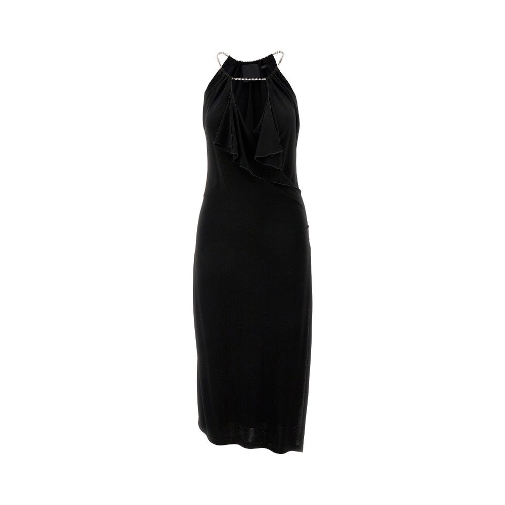 Viscose midi dress with neck chain