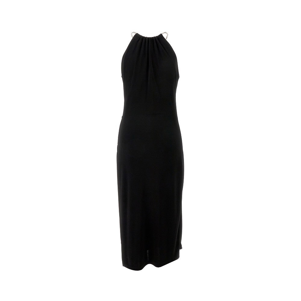 Viscose midi dress with neck chain