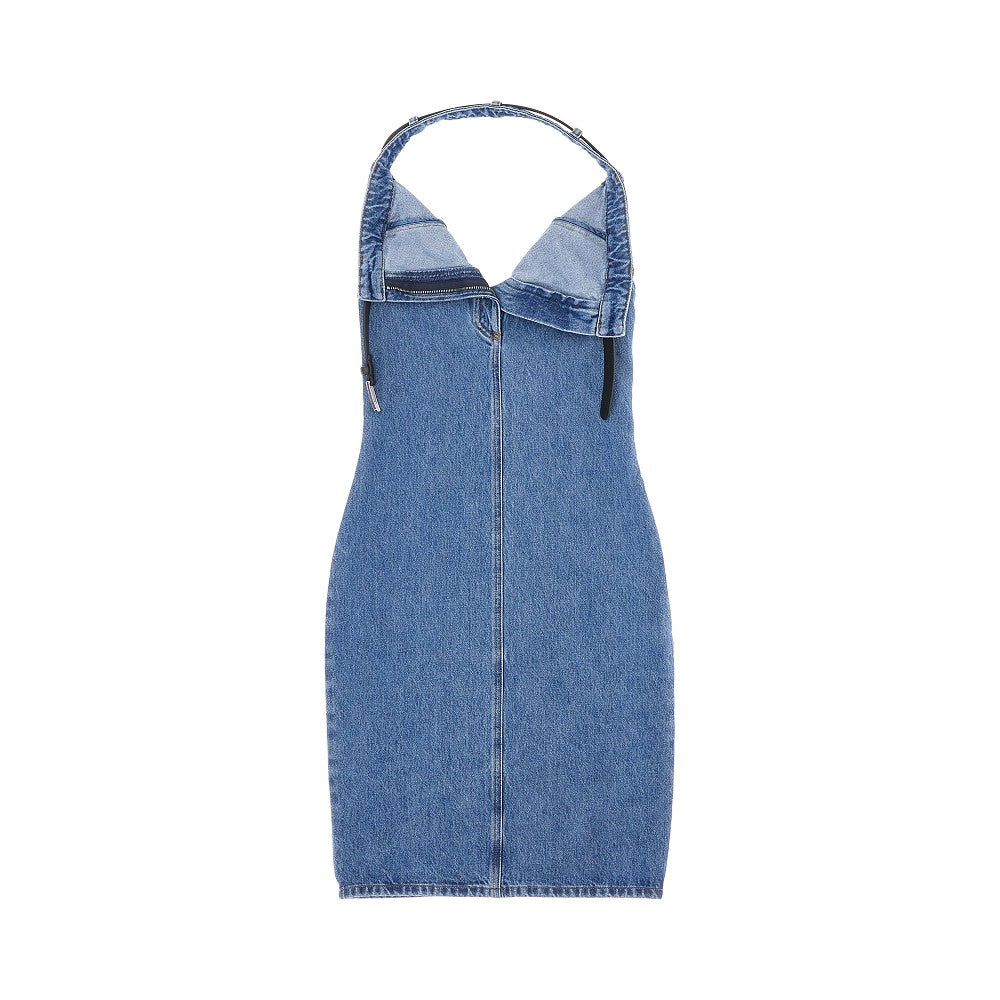 Mini abito in denim con scollo all&#39;americana