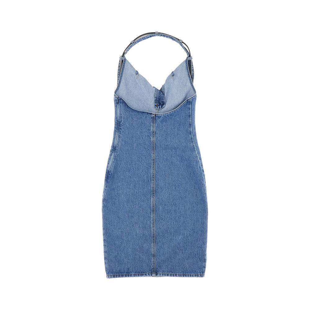 Mini abito in denim con scollo all&#39;americana