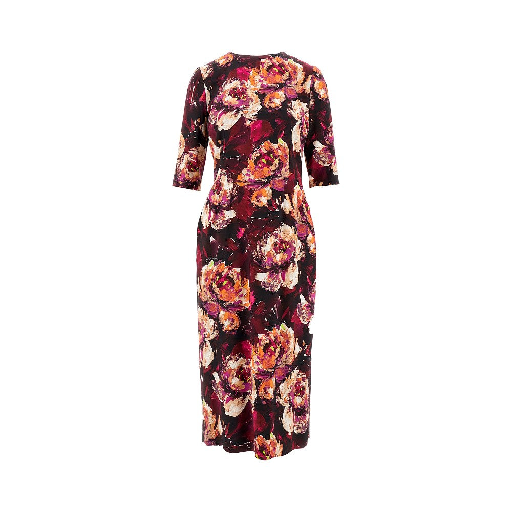 Peony print cady midi dress