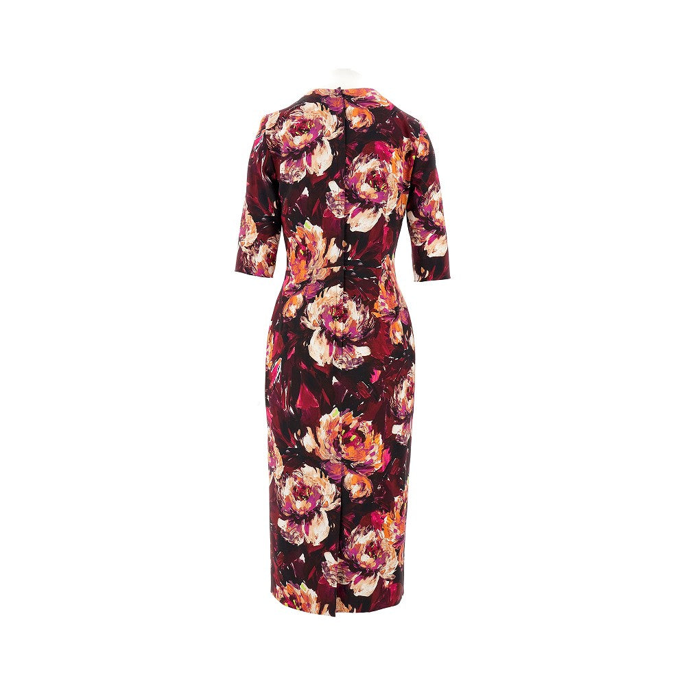 Peony print cady midi dress