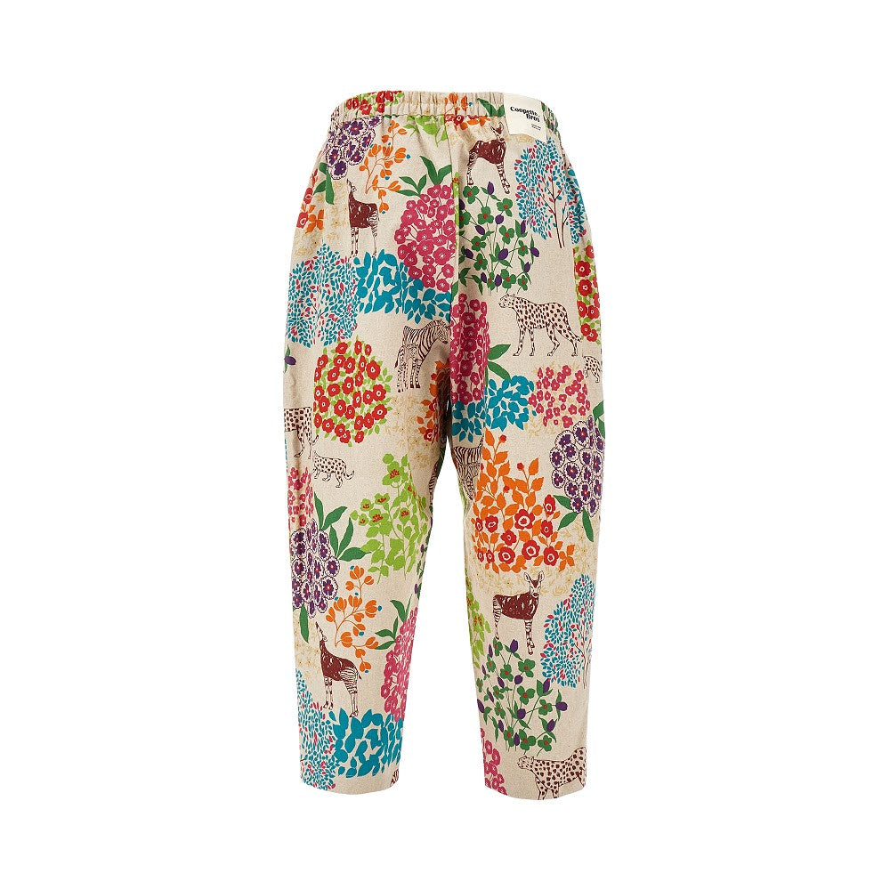 Printed linen and cotton pants