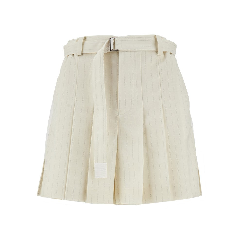 Wool-blend pleated shorts