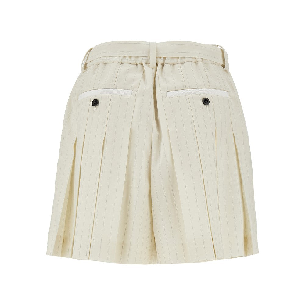 Wool-blend pleated shorts