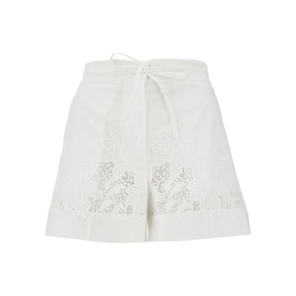 Poplin shorts with lace inserts