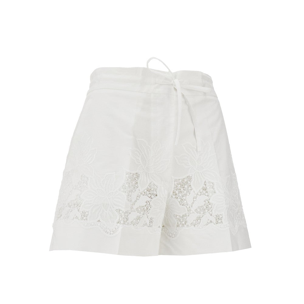 Shorts in popeline con inserti in pizzo