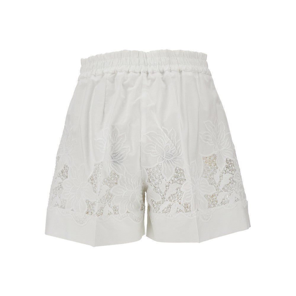 Shorts in popeline con inserti in pizzo