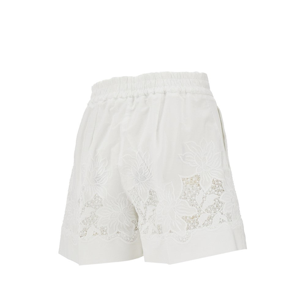 Poplin shorts with lace inserts