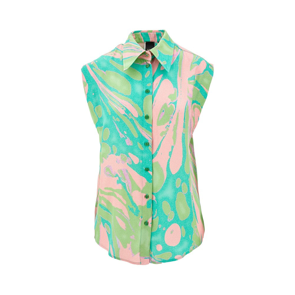 Printed satin sleeveless shirt