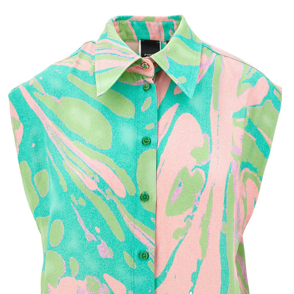 Printed satin sleeveless shirt