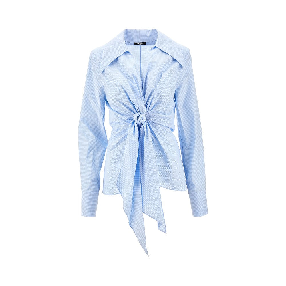 Vichy poplin shirt with knot detail