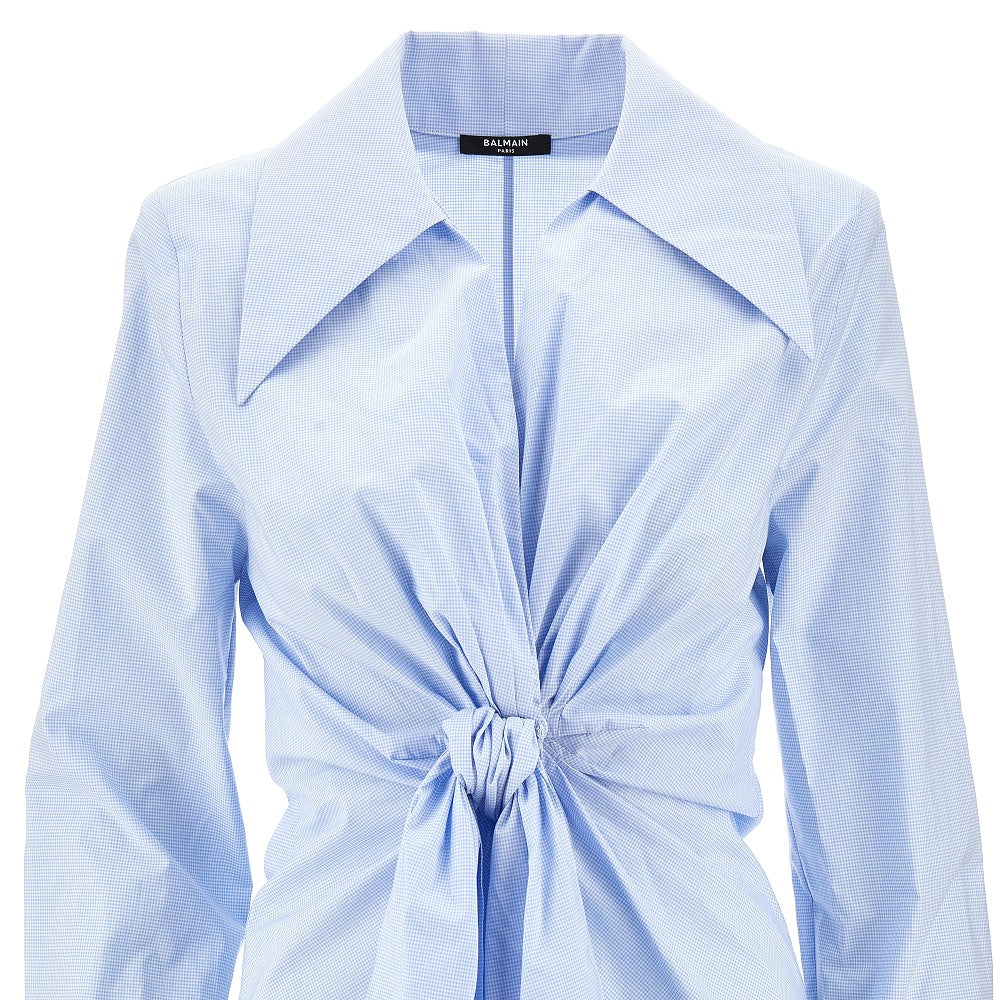 Vichy poplin shirt with knot detail