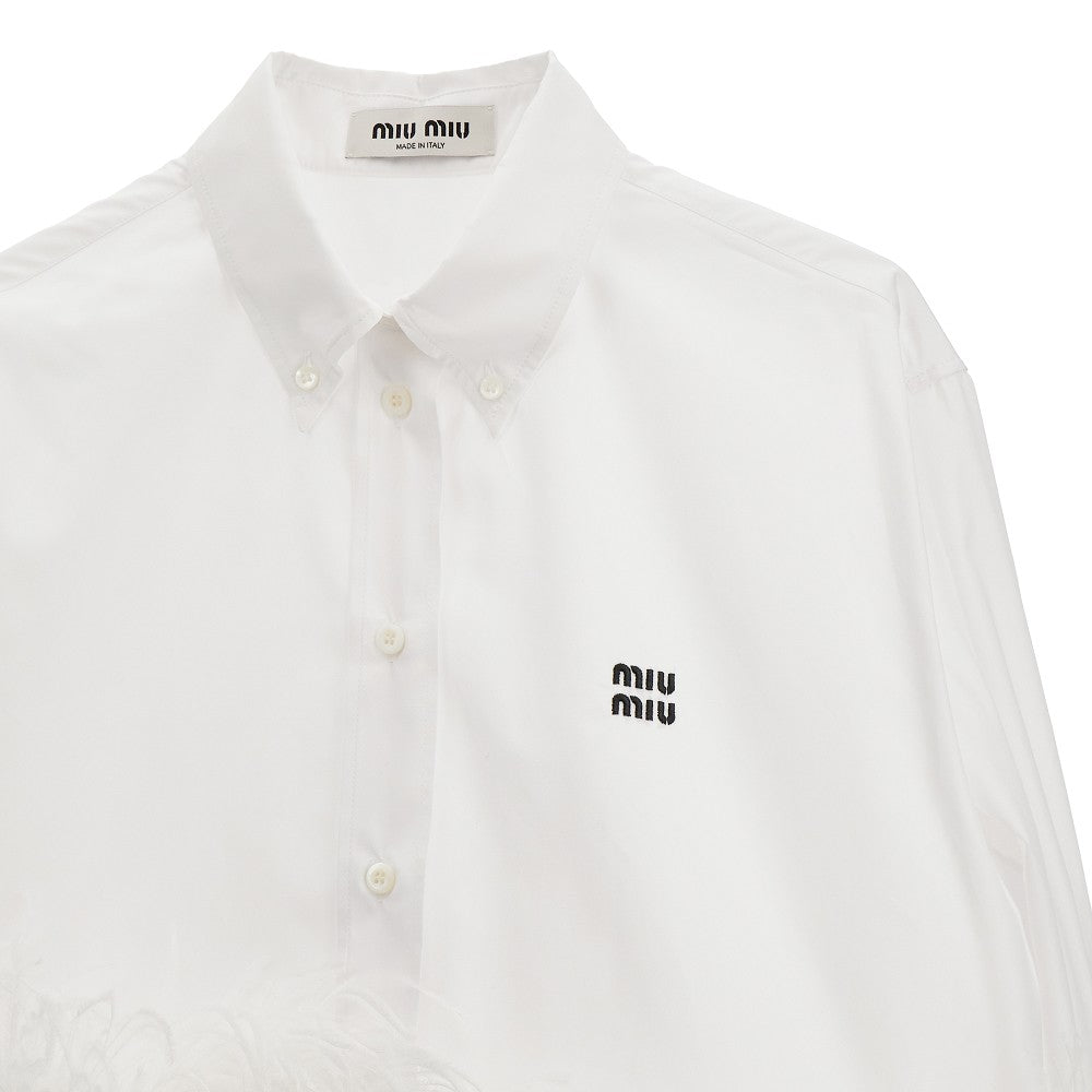 Poplin cropped shirt with feathers trimming