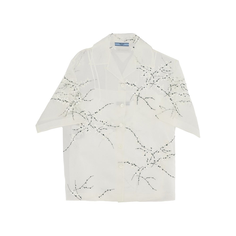 Floral embroidery organdy shirt