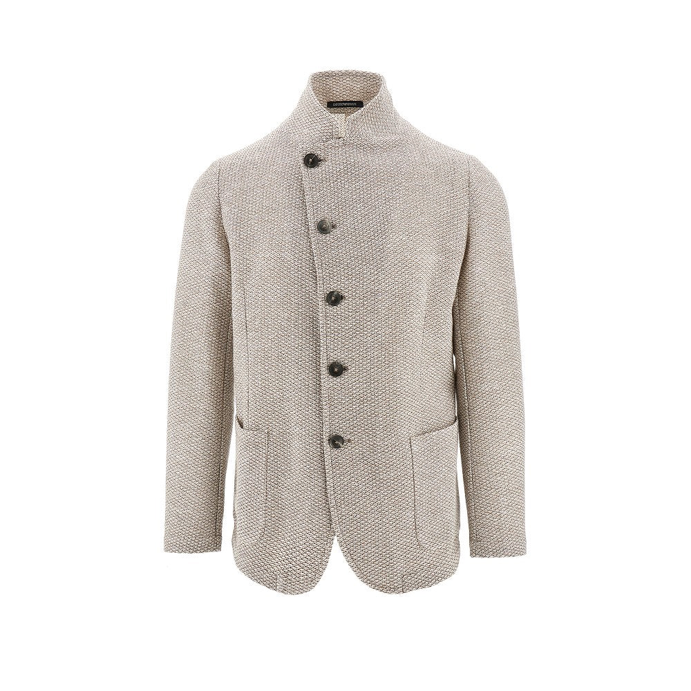 Linen-blend single-breasted jacket