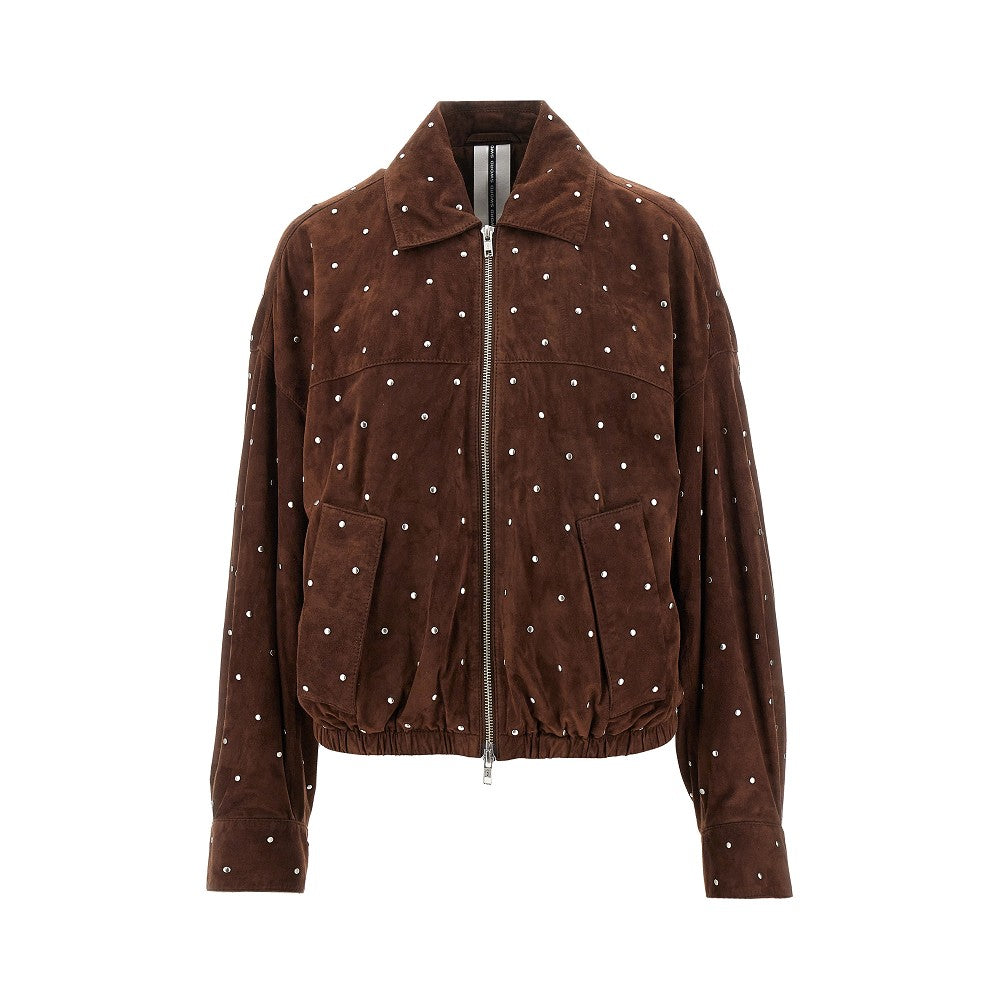 Studded suede leather bomber jacket