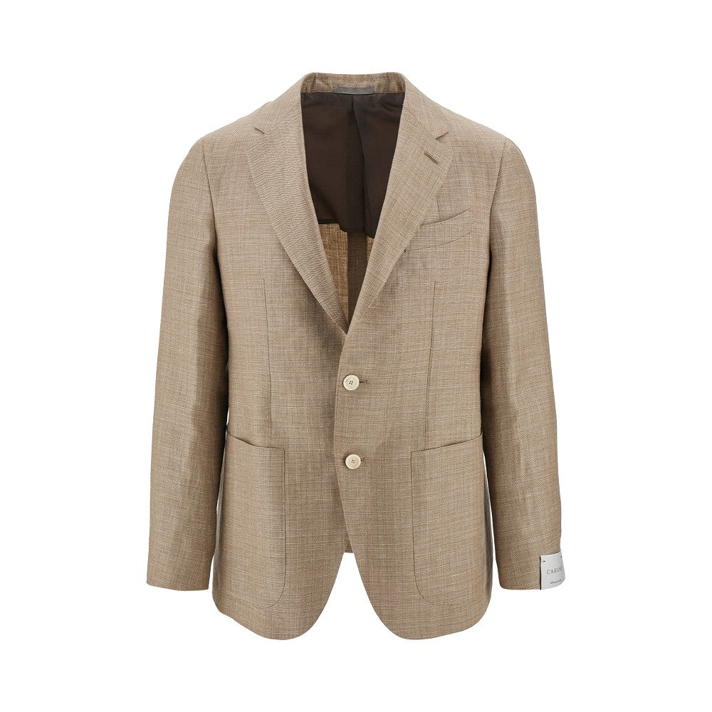 Linen-blend single-breasted jacket