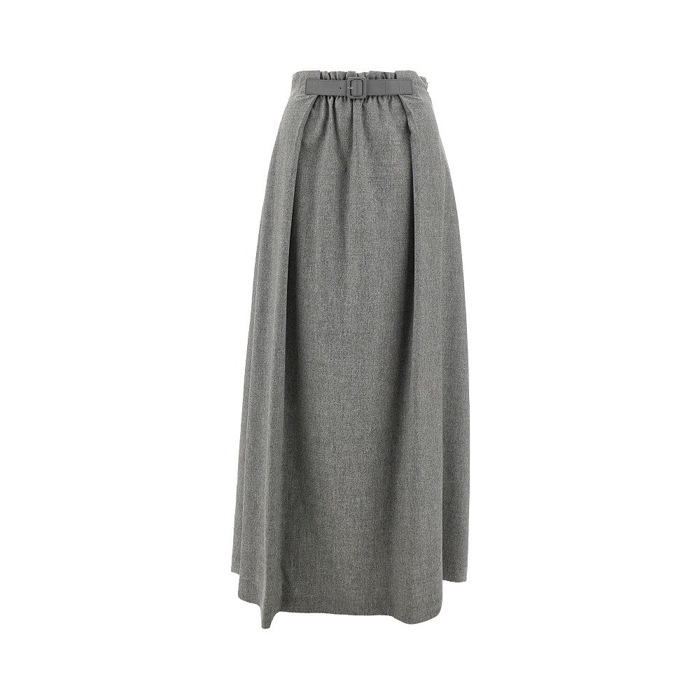 Flannel midi skirt with leather belt