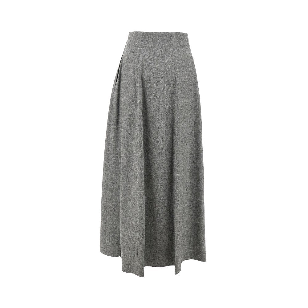 Flannel midi skirt with leather belt