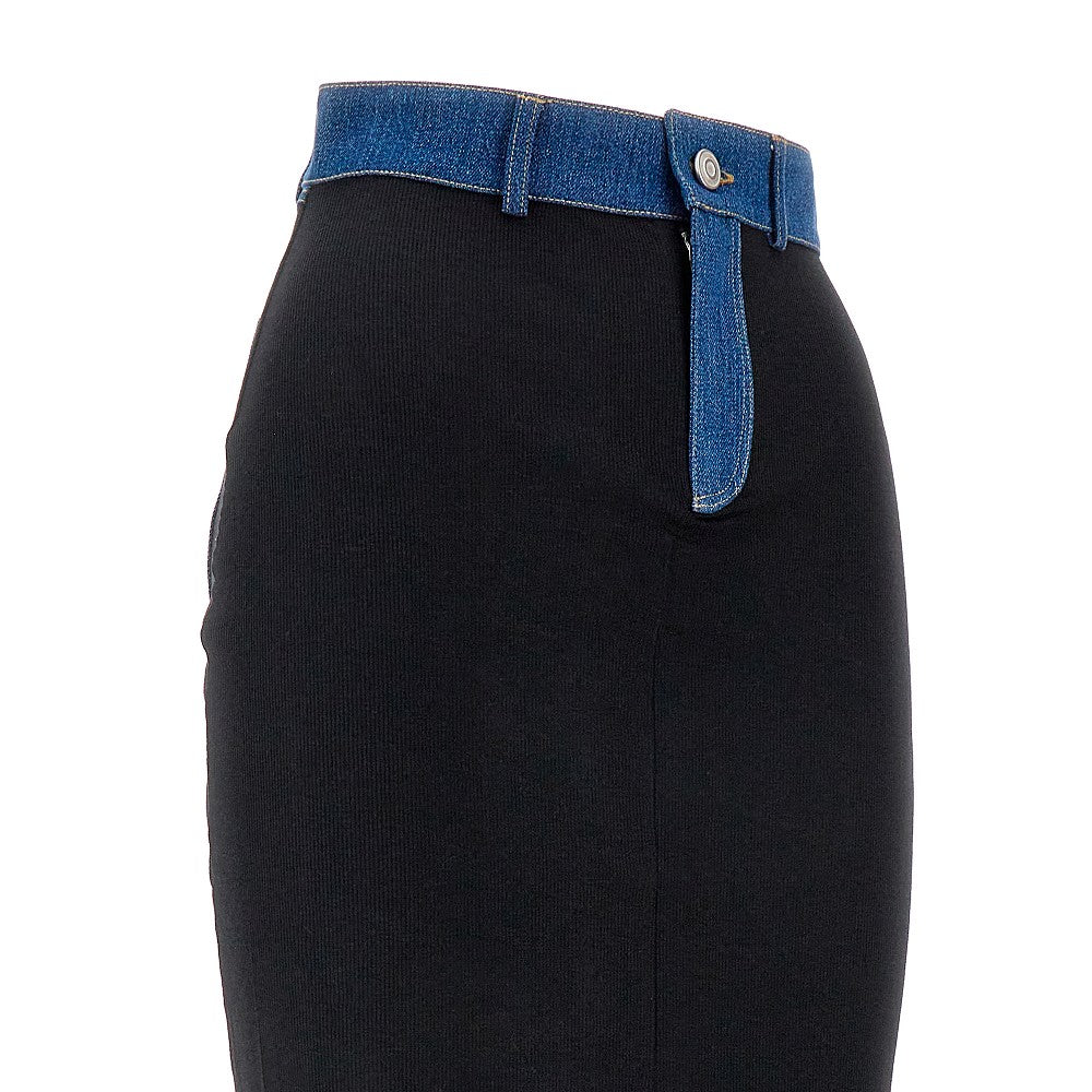 Ribbed jersey skirt with denim details