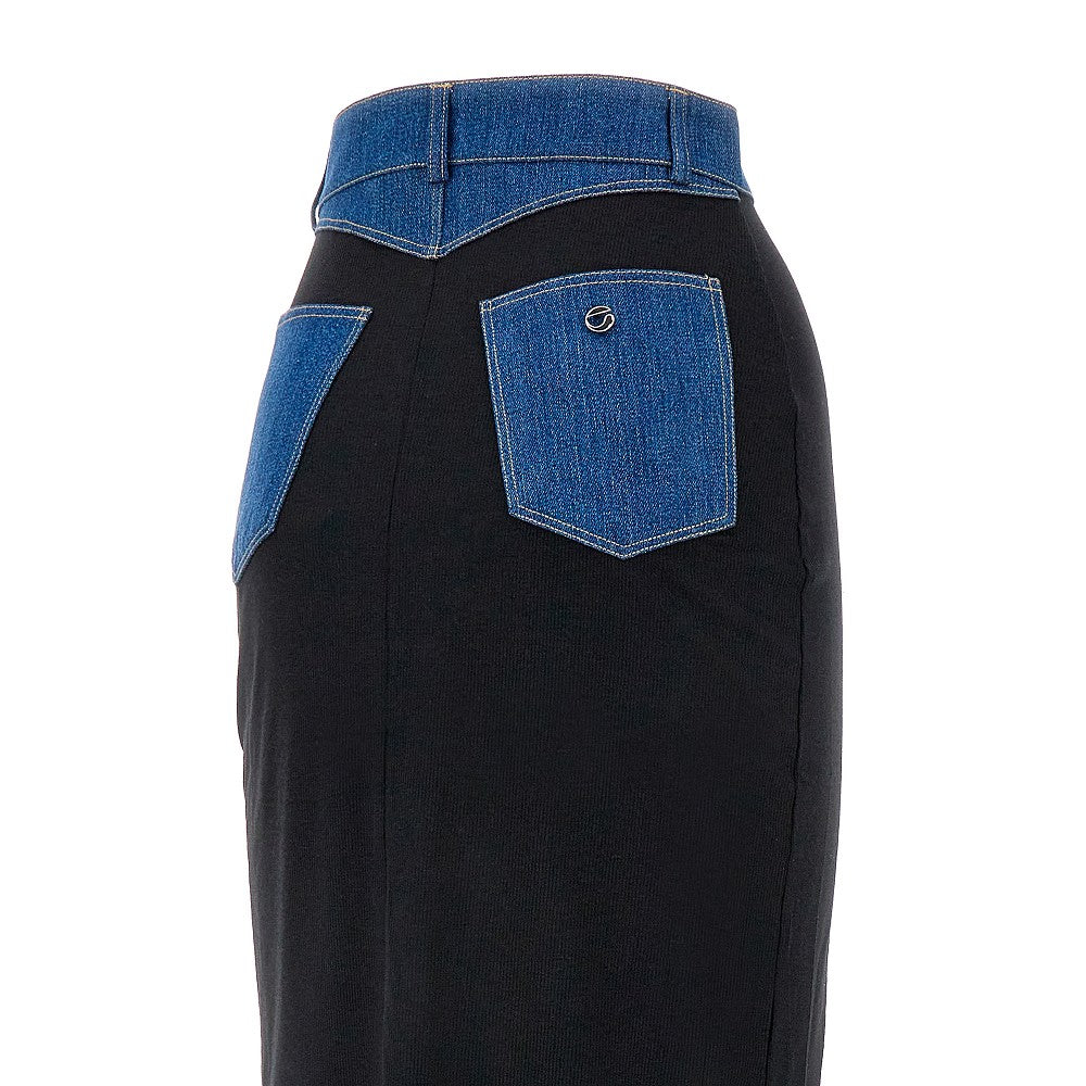 Ribbed jersey skirt with denim details