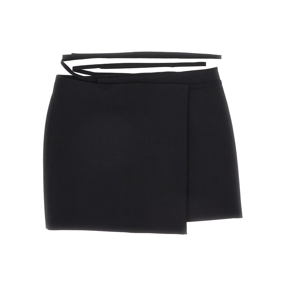 Stretch wool wrap-over mini skirt