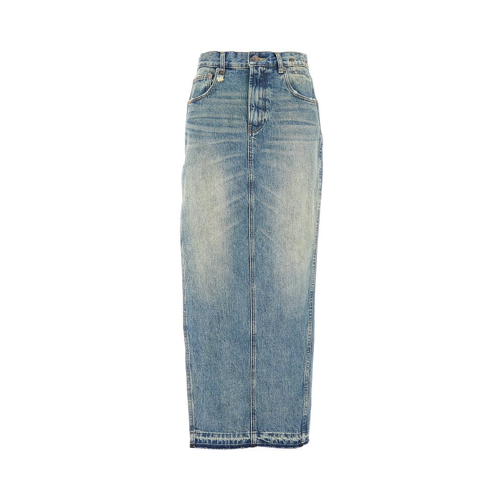 Ankle-lenght denim skirt with side split