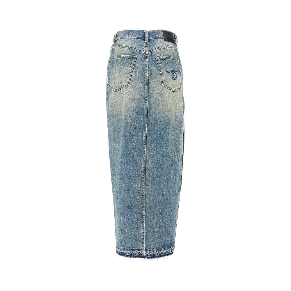 Ankle-lenght denim skirt with side split