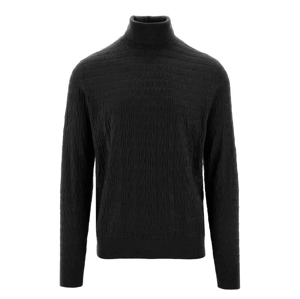 All-over logo jacquard wool turtleneck sweate