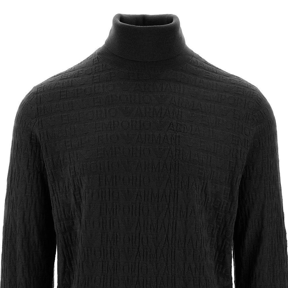 All-over logo jacquard wool turtleneck sweate