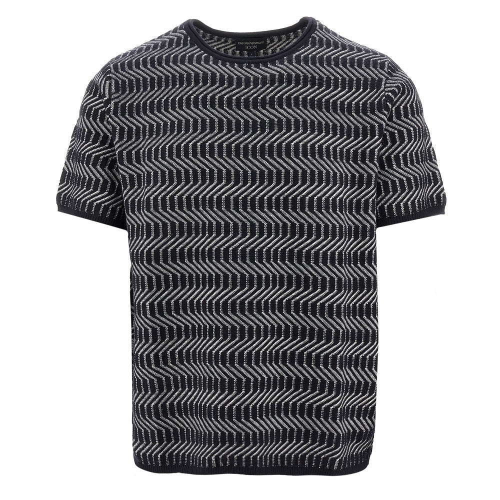 Optical motif wool knitted T-shirt