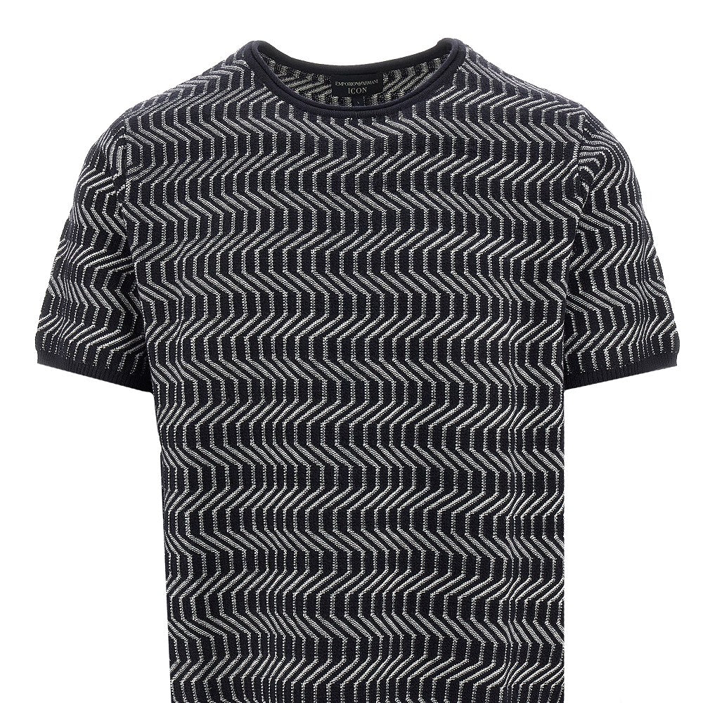 Optical motif wool knitted T-shirt