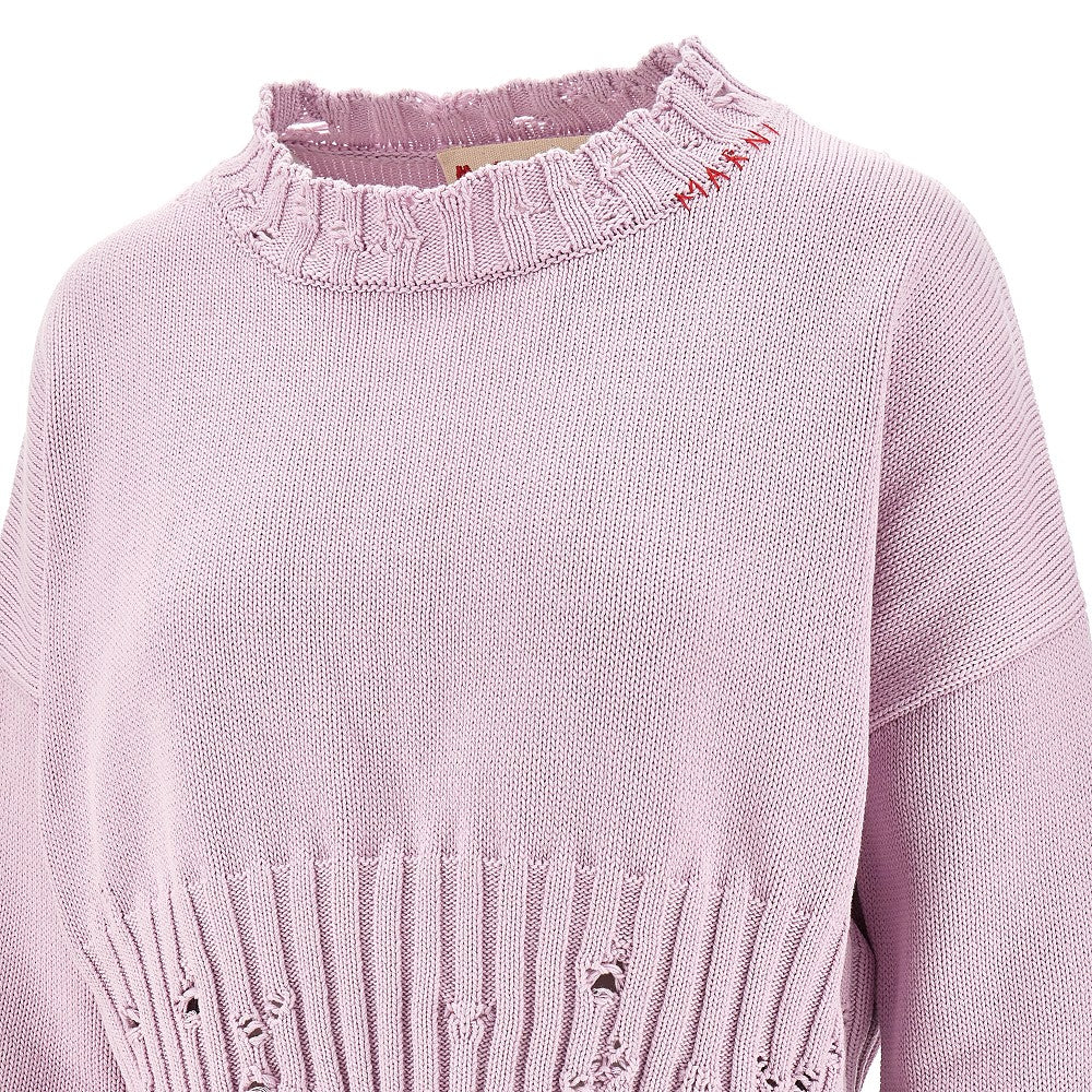 Pullover cropped con effetto usurato