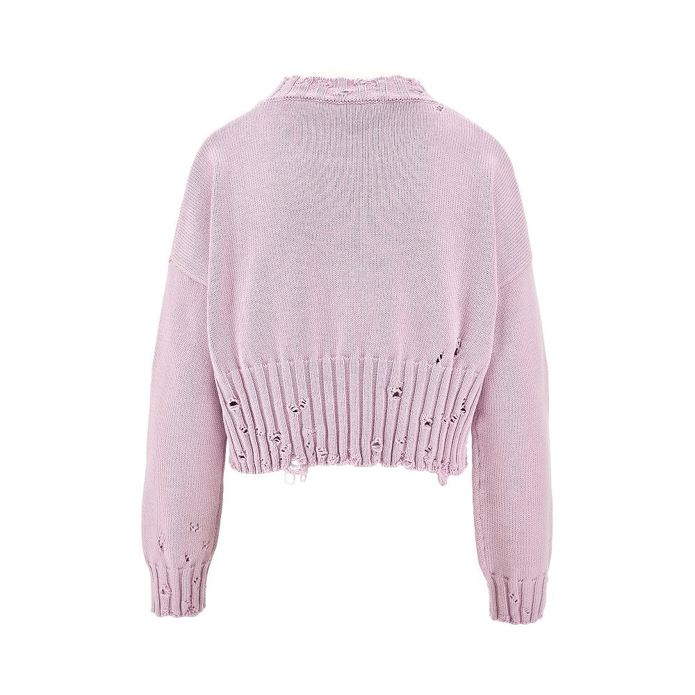 Pullover cropped con effetto usurato