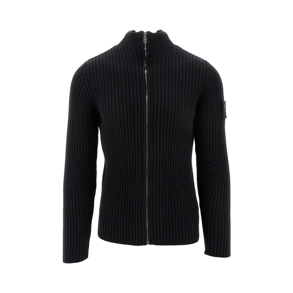 Ribbed wool full-zip cardigan