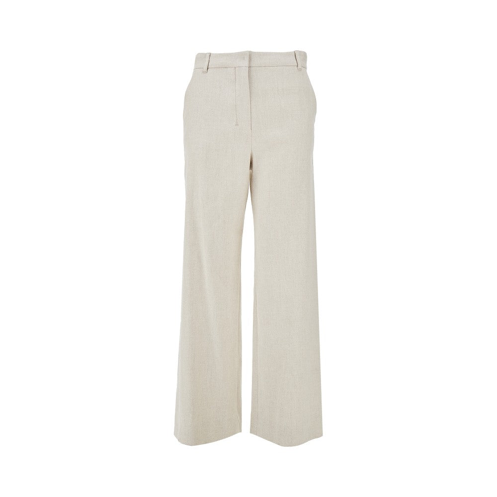 Pantalone in gabardine stretch di misto lino