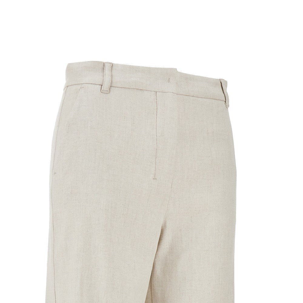 Pantalone in gabardine stretch di misto lino