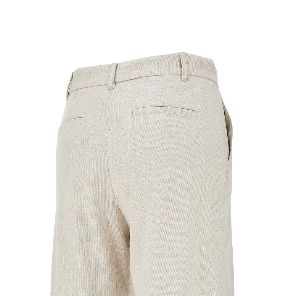 Pantalone in gabardine stretch di misto lino