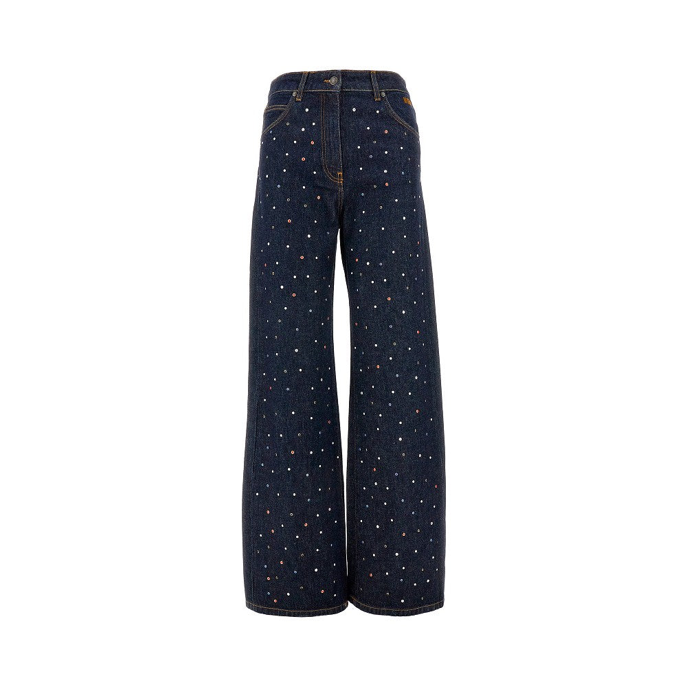 Wide-leg jeans with multicoloured studs