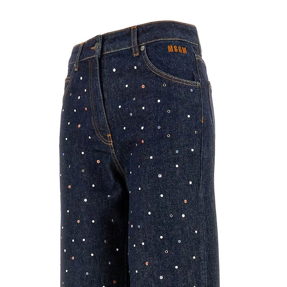 Wide-leg jeans with multicoloured studs