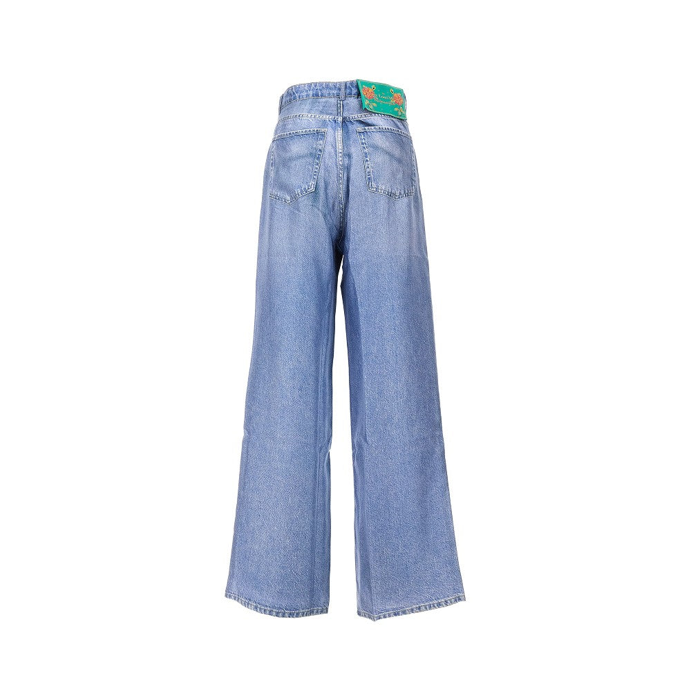 Pantalone in seta stampa denim