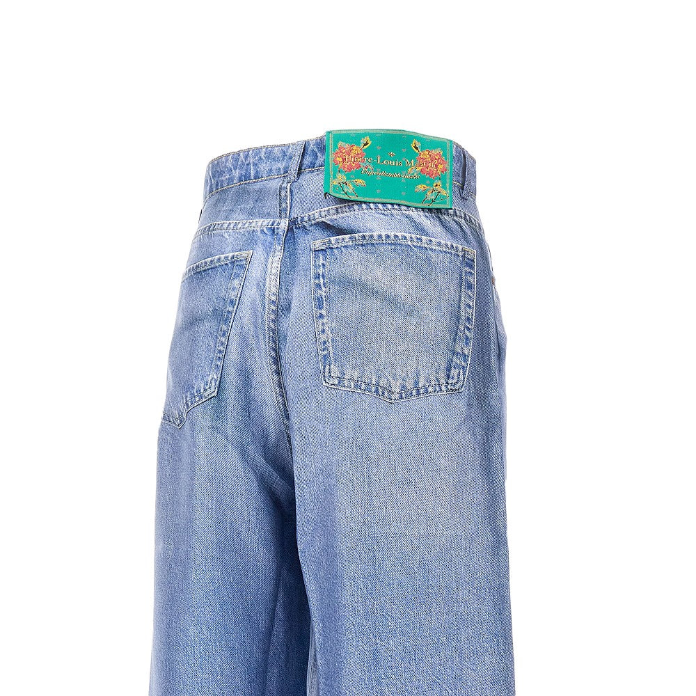 Pantalone in seta stampa denim