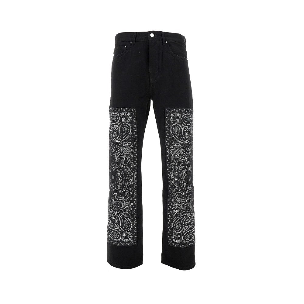 Bandana jacquard paneled denim pants